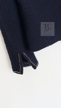CHANEL 00A Navy Rhinestone Trim Tweed Jacket Skirt Suit 36 38 シャネル ネイビー ラインストーン トリム ツイード ジャケット スカート スーツ 即発