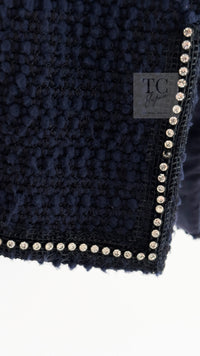 CHANEL 00A Navy Rhinestone Trim Tweed Jacket Skirt Suit 36 38 シャネル ネイビー ラインストーン トリム ツイード ジャケット スカート スーツ 即発