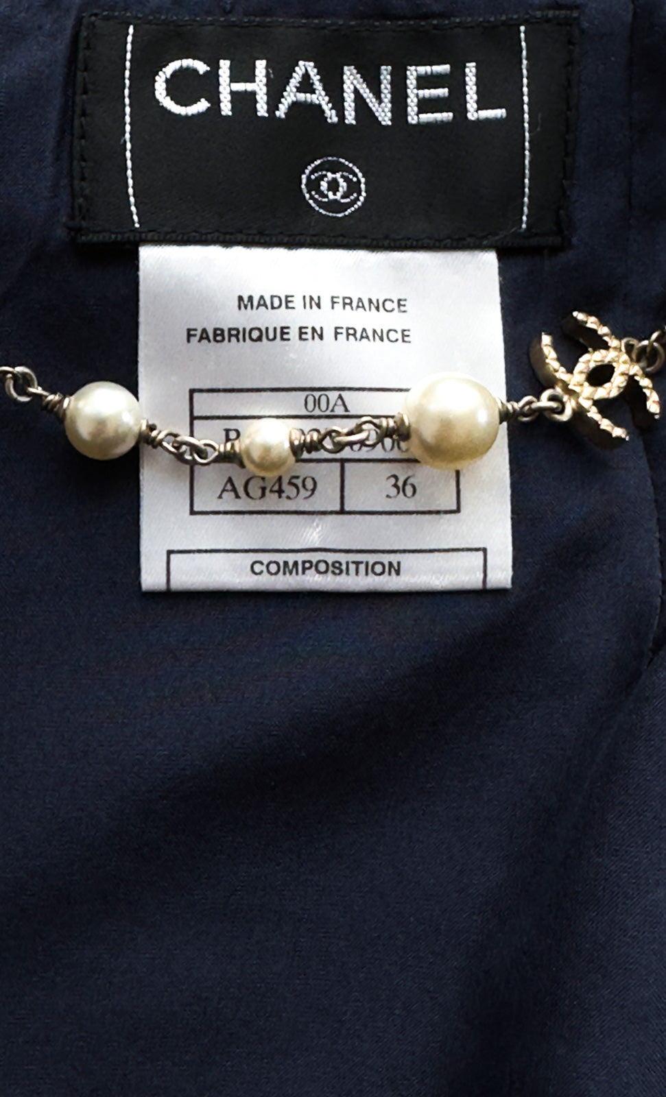 シャネル ジャケット スーツ CHANEL ネイビー ラインストーン トリム