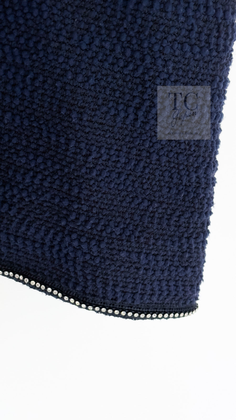 CHANEL 00A Navy Rhinestone Trim Tweed Jacket Skirt Suit 36 38 シャネル ネイビー ラインストーン トリム ツイード ジャケット スカート スーツ 即発