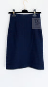 CHANEL 00A Navy Rhinestone Trim Tweed Jacket Skirt Suit 36 38 シャネル ネイビー ラインストーン トリム ツイード ジャケット スカート スーツ 即発