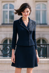 CHANEL 00A Navy Rhinestone Trim Tweed Jacket Skirt Suit 36 38 シャネル ネイビー ラインストーン トリム ツイード ジャケット スカート スーツ 即発