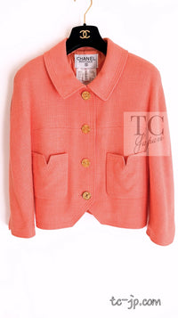 CHANEL 91C Vintage Apricot Gold Button Cotton Jacket Dress Setup 34 36 38 シャネル ヴィンテージ アプリコット CC ゴールド ボタン コットン ジャケット ワンピース セットアップ 即発