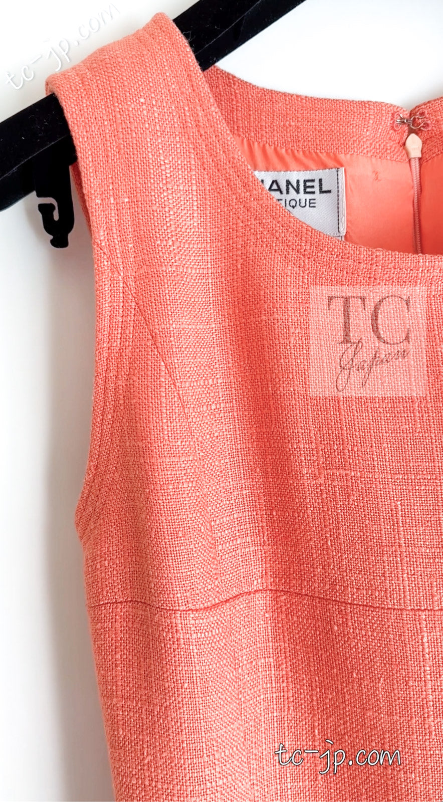CHANEL 91C Vintage Apricot Gold Button Cotton Jacket Dress Setup 34 36 38 シャネル ヴィンテージ アプリコット CC ゴールド ボタン コットン ジャケット ワンピース セットアップ 即発