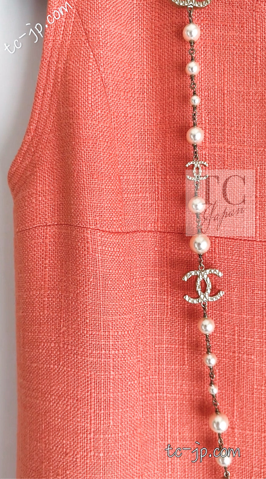CHANEL 91C Vintage Apricot Gold Button Cotton Jacket Dress Setup 34 36 38 シャネル ヴィンテージ アプリコット CC ゴールド ボタン コットン ジャケット ワンピース セットアップ 即発