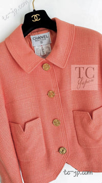 CHANEL 91C Vintage Apricot Gold Button Cotton Jacket Dress Setup 34 36 38 シャネル ヴィンテージ アプリコット CC ゴールド ボタン コットン ジャケット ワンピース セットアップ 即発