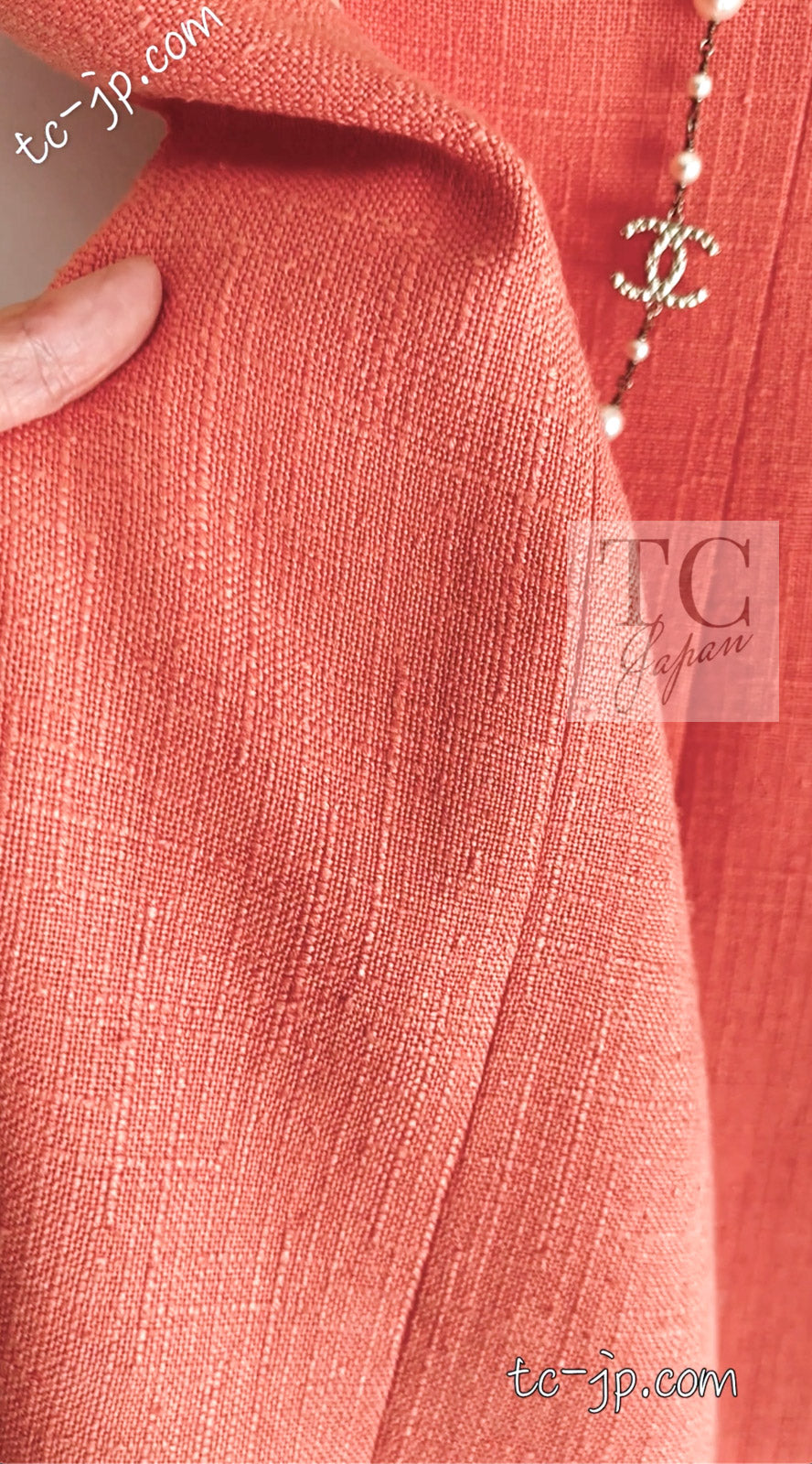 CHANEL 91C Vintage Apricot Gold Button Cotton Jacket Dress Setup 34 36 38 シャネル ヴィンテージ アプリコット CC ゴールド ボタン コットン ジャケット ワンピース セットアップ 即発