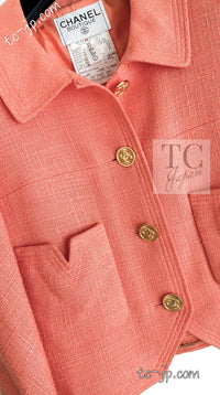 CHANEL 91C Vintage Apricot Gold Button Cotton Jacket Dress Setup 34 36 38 シャネル ヴィンテージ アプリコット CC ゴールド ボタン コットン ジャケット ワンピース セットアップ 即発