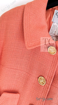 CHANEL 91C Vintage Apricot Gold Button Cotton Jacket Dress Setup 34 36 38 シャネル ヴィンテージ アプリコット CC ゴールド ボタン コットン ジャケット ワンピース セットアップ 即発