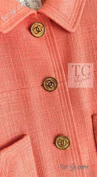 CHANEL 91C Vintage Apricot Gold Button Cotton Jacket Dress Setup 34 36 38 シャネル ヴィンテージ アプリコット CC ゴールド ボタン コットン ジャケット ワンピース セットアップ 即発