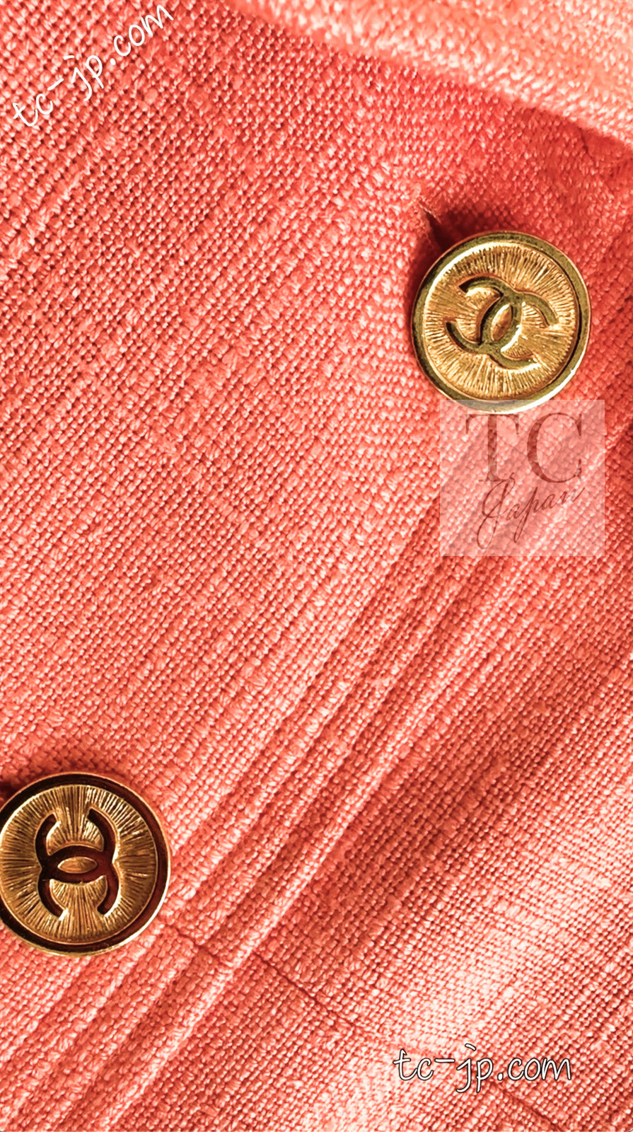 CHANEL 91C Vintage Apricot Gold Button Cotton Jacket Dress Setup 34 36 38 シャネル ヴィンテージ アプリコット CC ゴールド ボタン コットン ジャケット ワンピース セットアップ 即発
