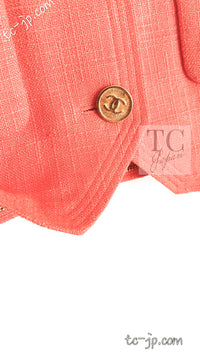 CHANEL 91C Vintage Apricot Gold Button Cotton Jacket Dress Setup 34 36 38 シャネル ヴィンテージ アプリコット CC ゴールド ボタン コットン ジャケット ワンピース セットアップ 即発