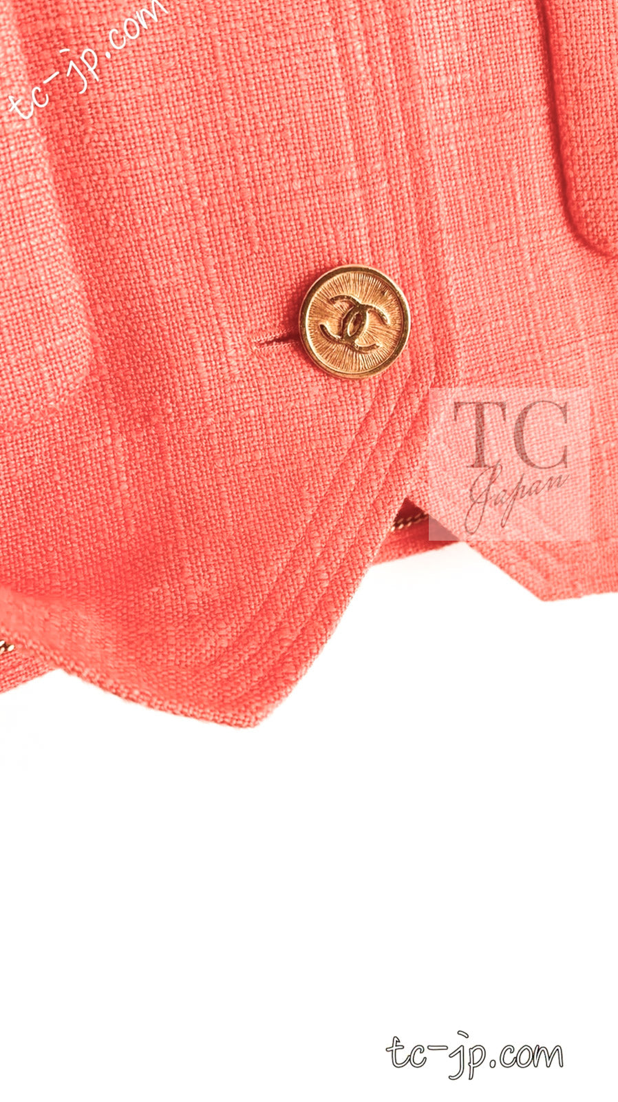 CHANEL 91C Vintage Apricot Gold Button Cotton Jacket Dress Setup 34 36 38 シャネル ヴィンテージ アプリコット CC ゴールド ボタン コットン ジャケット ワンピース セットアップ 即発