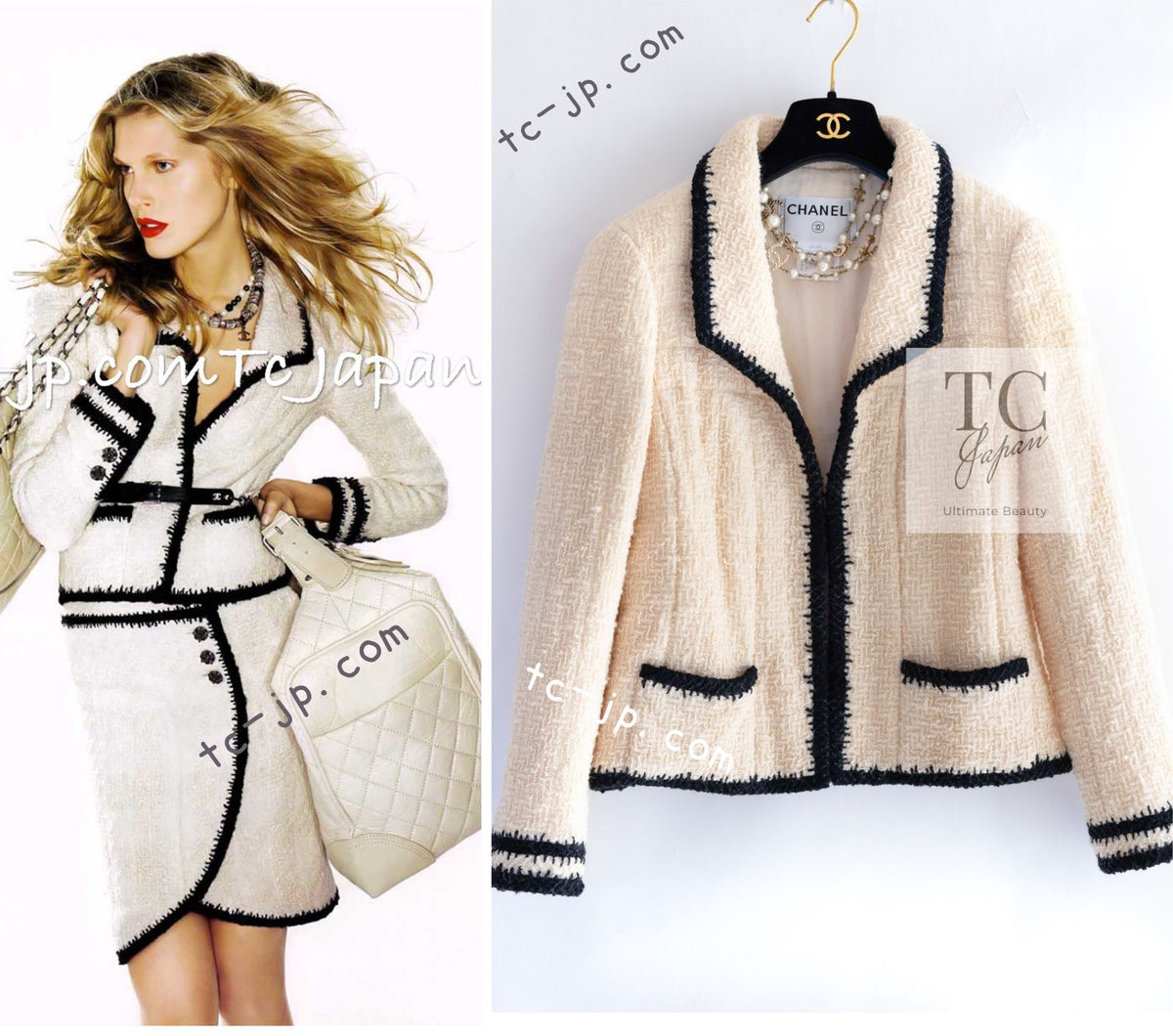 CHANEL 06PF Ivory Black Trim Boucle Tweed Jacket 38 シャネル アイボリー ブラック トリミング ブークレ ツイード ジャケット 即発