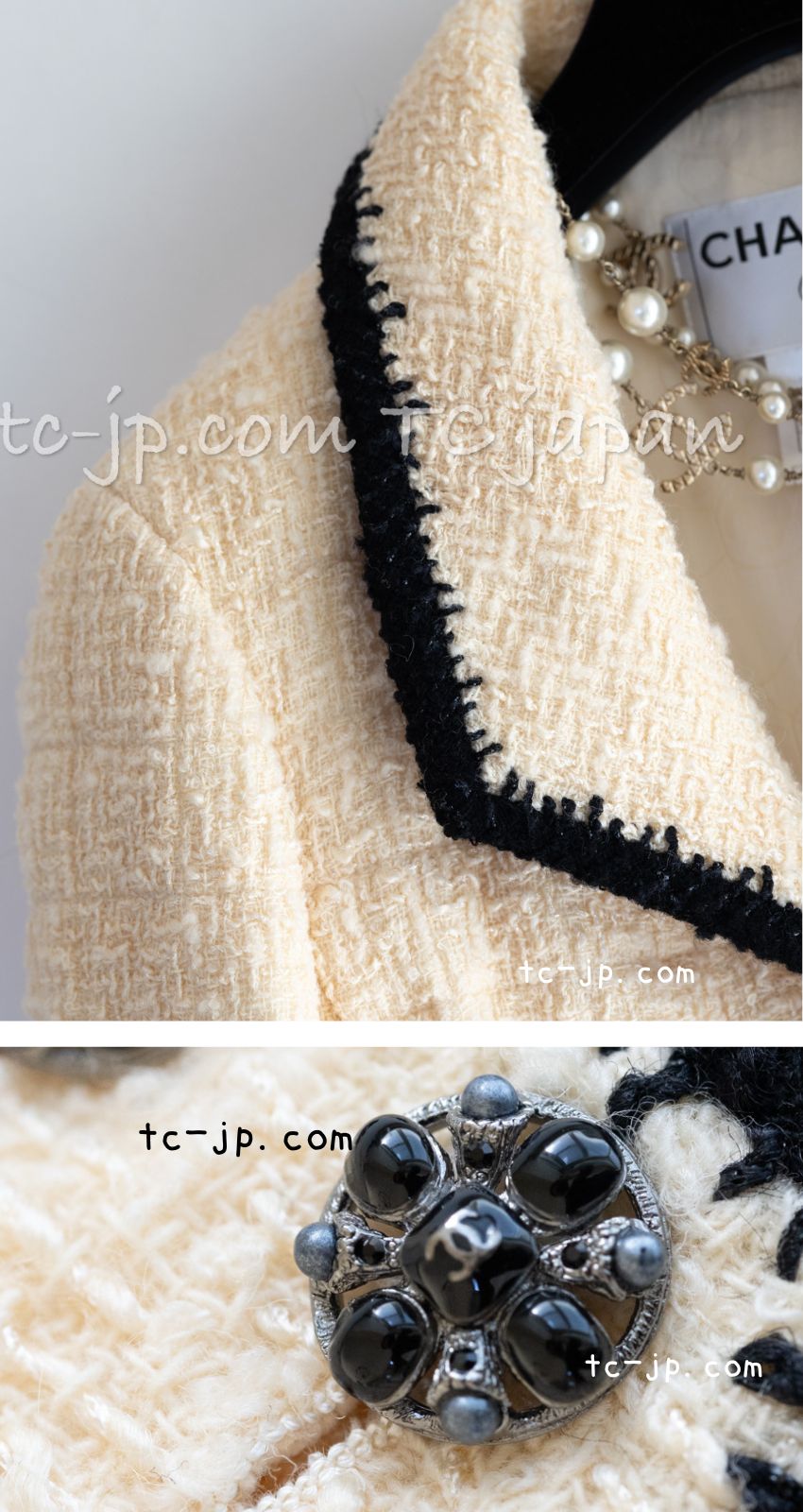CHANEL 06PF Ivory Black Trim Boucle Tweed Jacket 38 シャネル アイボリー ブラック トリミング ブークレ ツイード ジャケット 即発