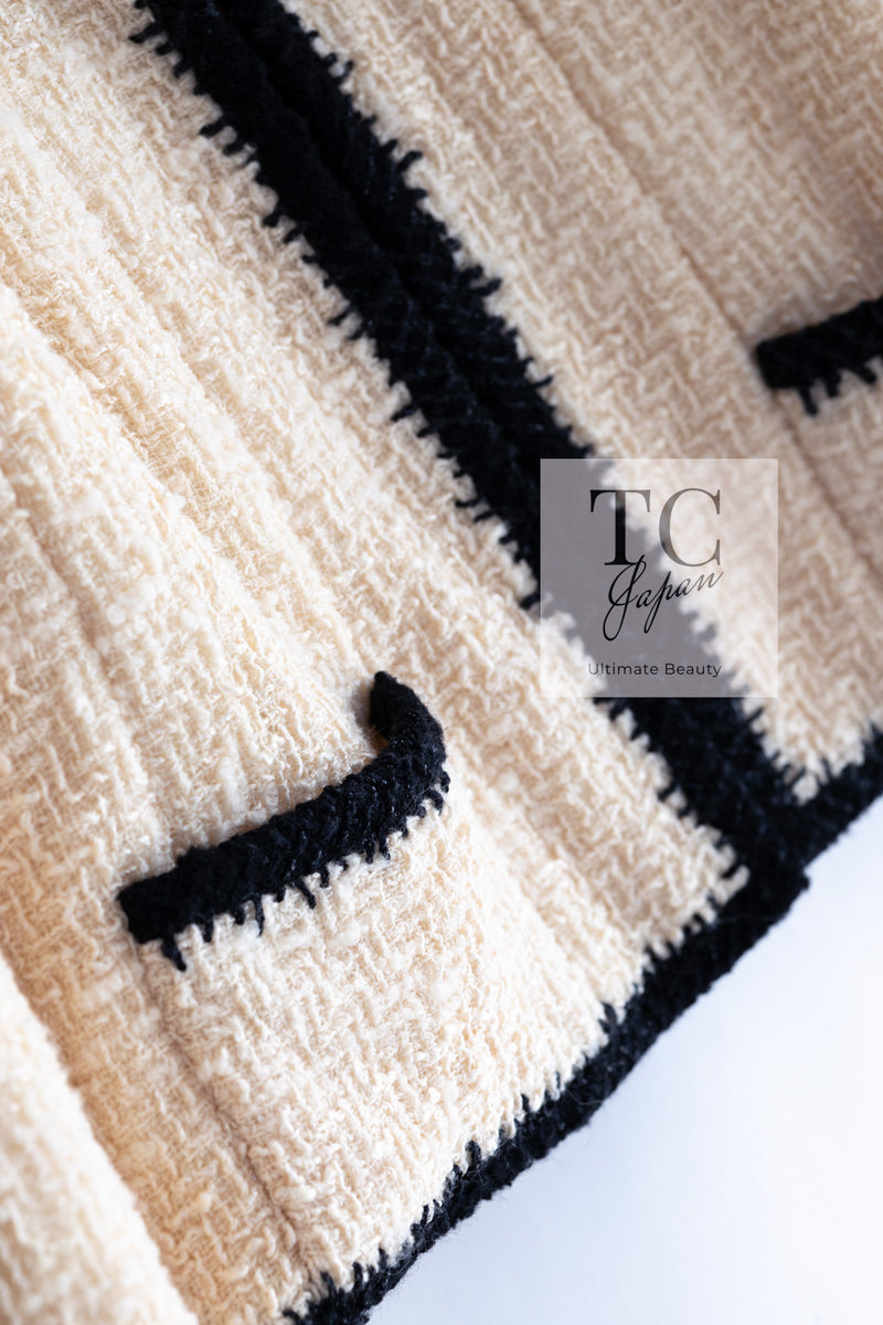 CHANEL 06PF Ivory Black Trim Boucle Tweed Jacket 38 シャネル アイボリー ブラック トリミング ブークレ ツイード ジャケット 即発