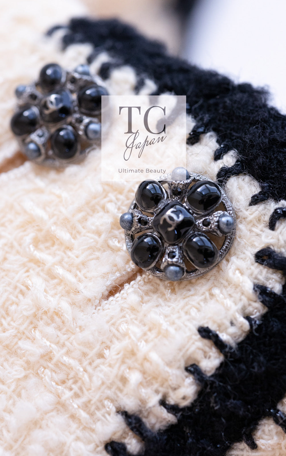 CHANEL 06PF Ivory Black Trim Boucle Tweed Jacket 38 シャネル アイボリー ブラック トリミング ブークレ ツイード ジャケット 即発
