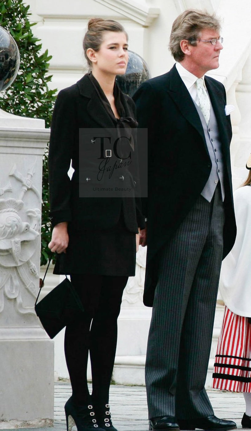 CHANEL 07A Black Wool Jacket Skirt Suit with Belt 44 46 シャネル ブラック ウール 100% ジャケット スカート スーツ ベルト付き 即発