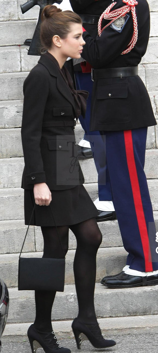 CHANEL 07A Black Wool Jacket Skirt Suit with Belt 44 46 シャネル ブラック ウール 100% ジャケット スカート スーツ ベルト付き 即発