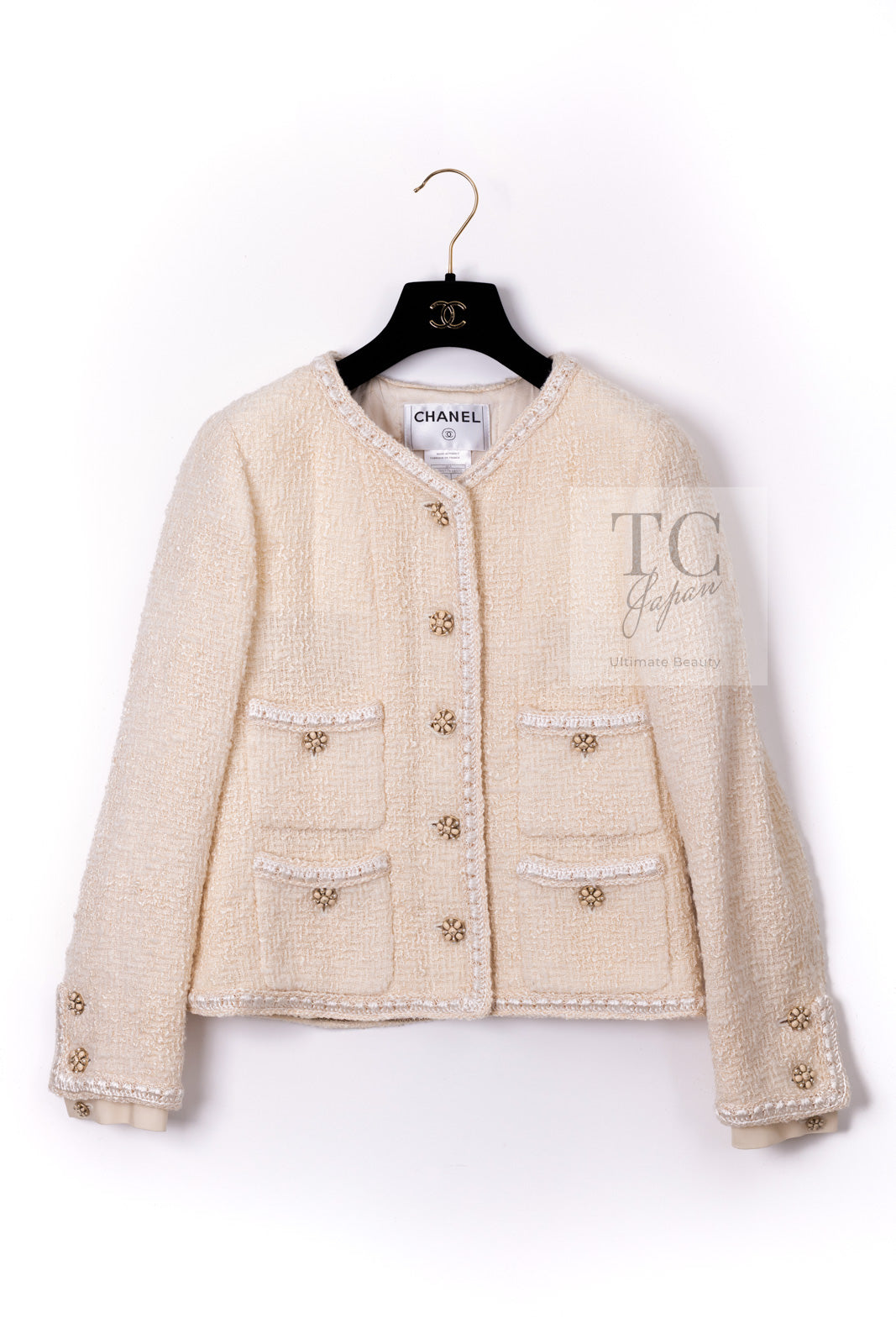 CHANEL 06PF Creme Ivory Wool Mohair Silk Gripoix Tweed Jacket 34 36 シャネル クリーム アイボリー ウール モヘア シルク グリポワ宝石ボタン ツイード ジャケット 即発