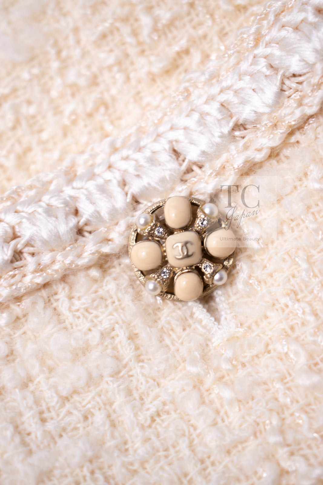 CHANEL 06PF Creme Ivory Wool Mohair Silk Gripoix Tweed Jacket 34 36 シャネル クリーム アイボリー ウール モヘア シルク グリポワ宝石ボタン ツイード ジャケット 即発