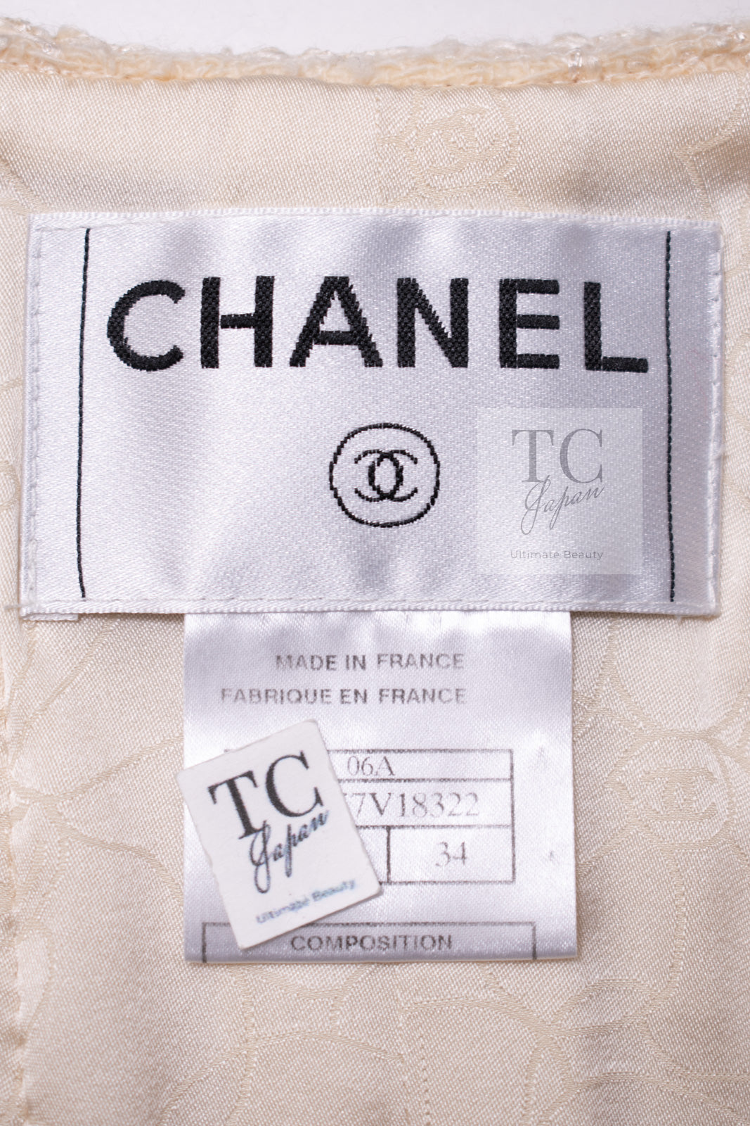 CHANEL 06PF Creme Ivory Wool Mohair Silk Gripoix Tweed Jacket 34 36 シャネル クリーム アイボリー ウール モヘア シルク グリポワ宝石ボタン ツイード ジャケット 即発