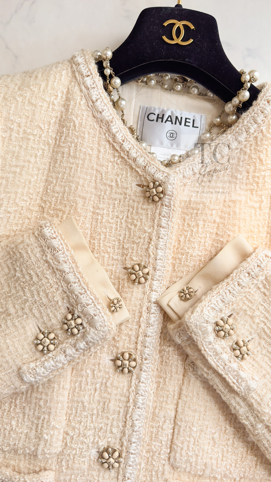 CHANEL 06PF Creme Ivory Wool Mohair Silk Gripoix Tweed Jacket 34 36 シャネル クリーム アイボリー ウール モヘア シルク グリポワ宝石ボタン ツイード ジャケット 即発