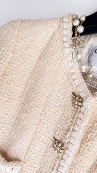 CHANEL 06PF Creme Ivory Wool Mohair Silk Gripoix Tweed Jacket 34 36 シャネル クリーム アイボリー ウール モヘア シルク グリポワ宝石ボタン ツイード ジャケット 即発