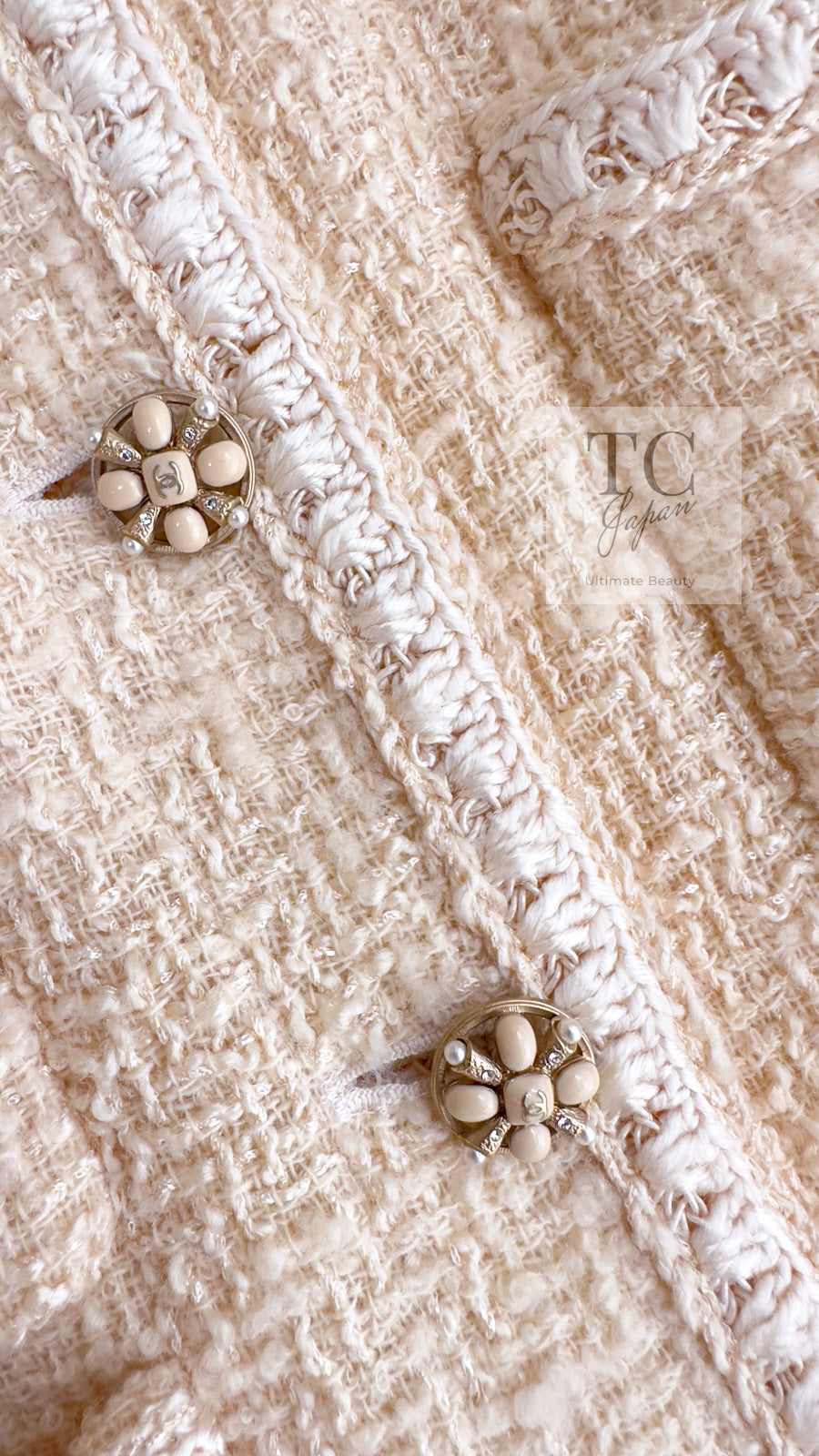 CHANEL 06PF Creme Ivory Wool Mohair Silk Gripoix Tweed Jacket 34 36 シャネル クリーム アイボリー ウール モヘア シルク グリポワ宝石ボタン ツイード ジャケット 即発
