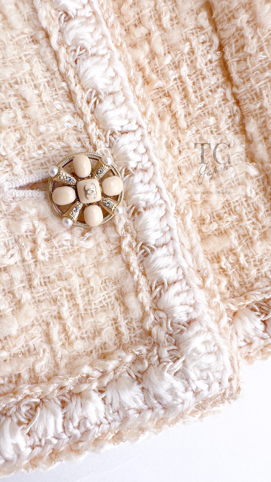 CHANEL 06PF Creme Ivory Wool Mohair Silk Gripoix Tweed Jacket 34 36 シャネル クリーム アイボリー ウール モヘア シルク グリポワ宝石ボタン ツイード ジャケット 即発