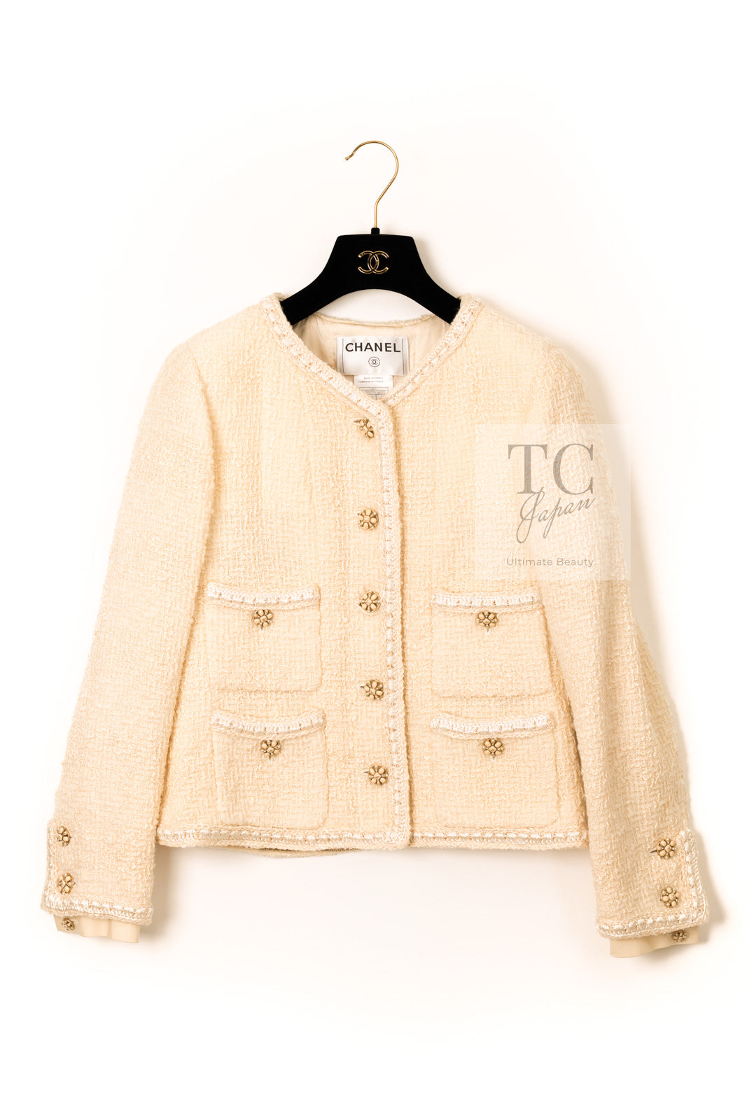 CHANEL 06PF Creme Ivory Wool Mohair Silk Gripoix Tweed Jacket 36 シャネル クリーム アイボリー ウール モヘア シルク グリポワ宝石ボタン ツイード ジャケット 即発