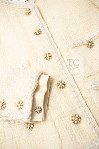 CHANEL 06PF Creme Ivory Wool Mohair Silk Gripoix Tweed Jacket 36 シャネル クリーム アイボリー ウール モヘア シルク グリポワ宝石ボタン ツイード ジャケット 即発