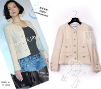 CHANEL 06PF Creme Ivory Wool Mohair Silk Gripoix Tweed Jacket 34 36 シャネル クリーム アイボリー ウール モヘア シルク グリポワ宝石ボタン ツイード ジャケット 即発