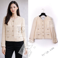 CHANEL 06PF Creme Ivory Wool Mohair Silk Gripoix Tweed Jacket 34 36 シャネル クリーム アイボリー ウール モヘア シルク グリポワ宝石ボタン ツイード ジャケット 即発