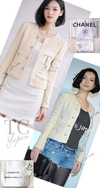 CHANEL 06PF Creme Ivory Wool Mohair Silk Gripoix Tweed Jacket 34 36 シャネル クリーム アイボリー ウール モヘア シルク グリポワ宝石ボタン ツイード ジャケット 即発