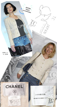 CHANEL 06PF Creme Ivory Wool Mohair Silk Gripoix Tweed Jacket 36 シャネル クリーム アイボリー ウール モヘア シルク グリポワ宝石ボタン ツイード ジャケット 即発