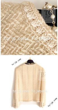 CHANEL 06PF Creme Ivory Wool Mohair Silk Gripoix Tweed Jacket 36 シャネル クリーム アイボリー ウール モヘア シルク グリポワ宝石ボタン ツイード ジャケット 即発