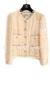 CHANEL 06PF Creme Ivory Wool Mohair Silk Gripoix Tweed Jacket 36 シャネル クリーム アイボリー ウール モヘア シルク グリポワ宝石ボタン ツイード ジャケット 即発