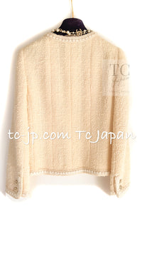 CHANEL 06PF Creme Ivory Wool Mohair Silk Gripoix Tweed Jacket 36 シャネル クリーム アイボリー ウール モヘア シルク グリポワ宝石ボタン ツイード ジャケット 即発