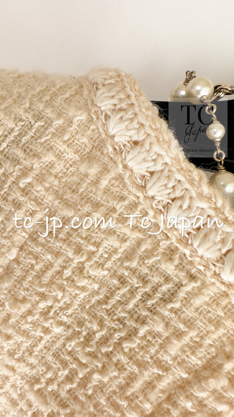 CHANEL 06PF Creme Ivory Wool Mohair Silk Gripoix Tweed Jacket 36 シャネル クリーム アイボリー ウール モヘア シルク グリポワ宝石ボタン ツイード ジャケット 即発