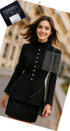 CHANEL 97A Vintage Black Pearl Buttons Stand Collar Wool Jacket Skirt Suit 40 シャネル ヴィンテージ ブラック パールボタン スタンド襟 ウール ジャケット スカート スーツ 即発 - TC JAPAN