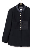 CHANEL 97A Vintage Black Pearl Buttons Stand Collar Wool Jacket Skirt Suit 40 シャネル ヴィンテージ ブラック パールボタン スタンド襟 ウール ジャケット スカート スーツ 即発