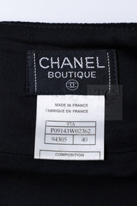 CHANEL 97A Vintage Black Pearl Buttons Stand Collar Wool Jacket Skirt Suit 40 シャネル ヴィンテージ ブラック パールボタン スタンド襟 ウール ジャケット スカート スーツ 即発