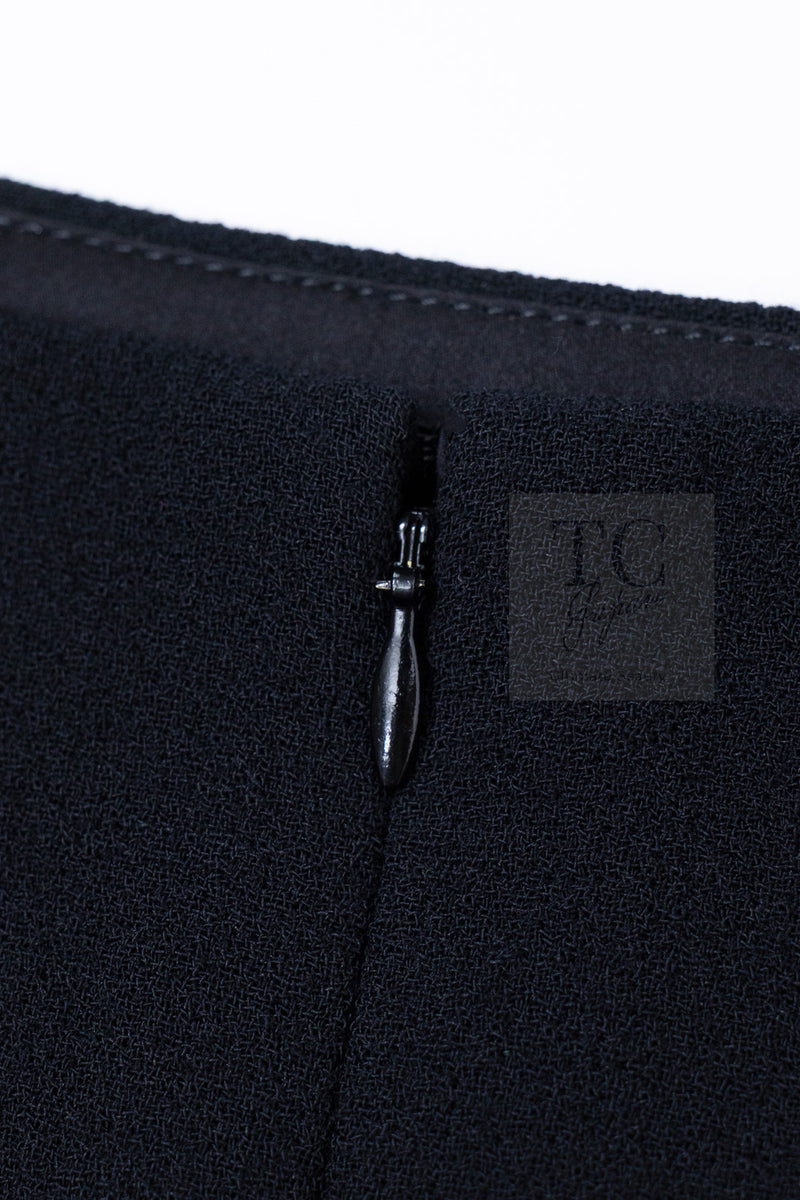 CHANEL 97A Vintage Black Pearl Buttons Stand Collar Wool Jacket Skirt Suit 40 シャネル ヴィンテージ ブラック パールボタン スタンド襟 ウール ジャケット スカート スーツ 即発