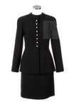 CHANEL 97A Vintage Black Pearl Buttons Stand Collar Wool Jacket Skirt Suit 40 シャネル ヴィンテージ ブラック パールボタン スタンド襟 ウール ジャケット スカート スーツ 即発