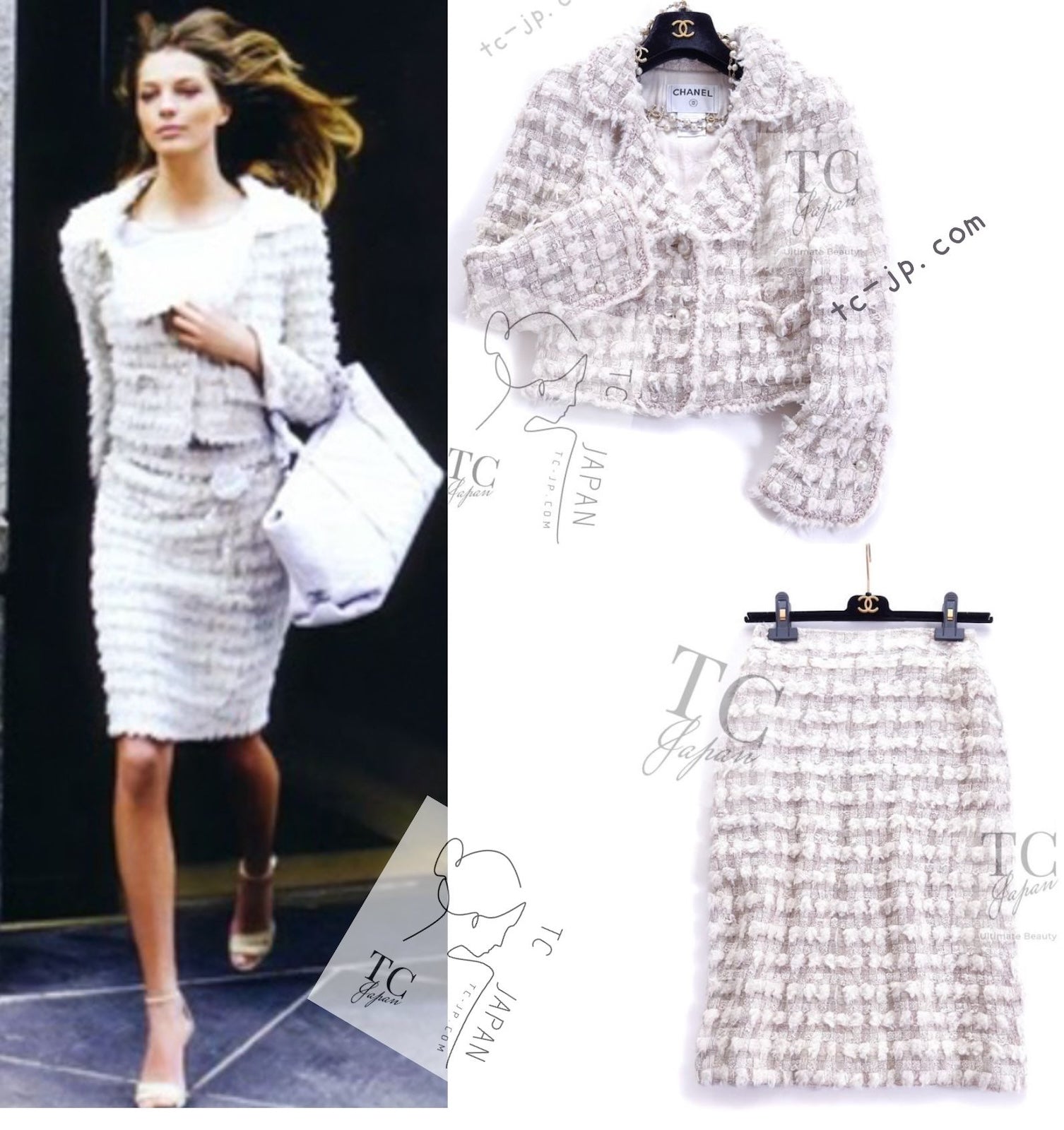 CHANEL 05A Ivory Wool Tweed Jacket Skirt Suit 38 シャネル モナコ王妃 アイボリー ウール ツイード ジャケット スカート スーツ 即発