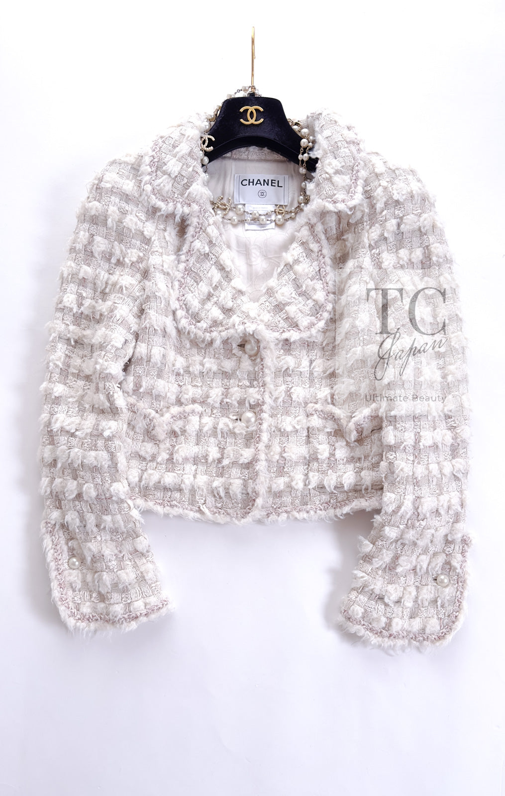 CHANEL 05A Ivory Gray Wool Tweed Jacket 40 シャネル アイボリー グレー ウール ツイード ジャケット モナコ王妃 即発