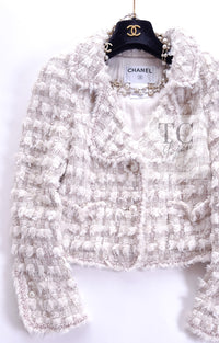 CHANEL 05A Ivory Gray Wool Tweed Jacket 40 シャネル アイボリー グレー ウール ツイード ジャケット モナコ王妃 即発