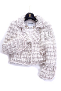 CHANEL 05A Ivory Gray Wool Tweed Jacket 40 シャネル アイボリー グレー ウール ツイード ジャケット モナコ王妃 即発