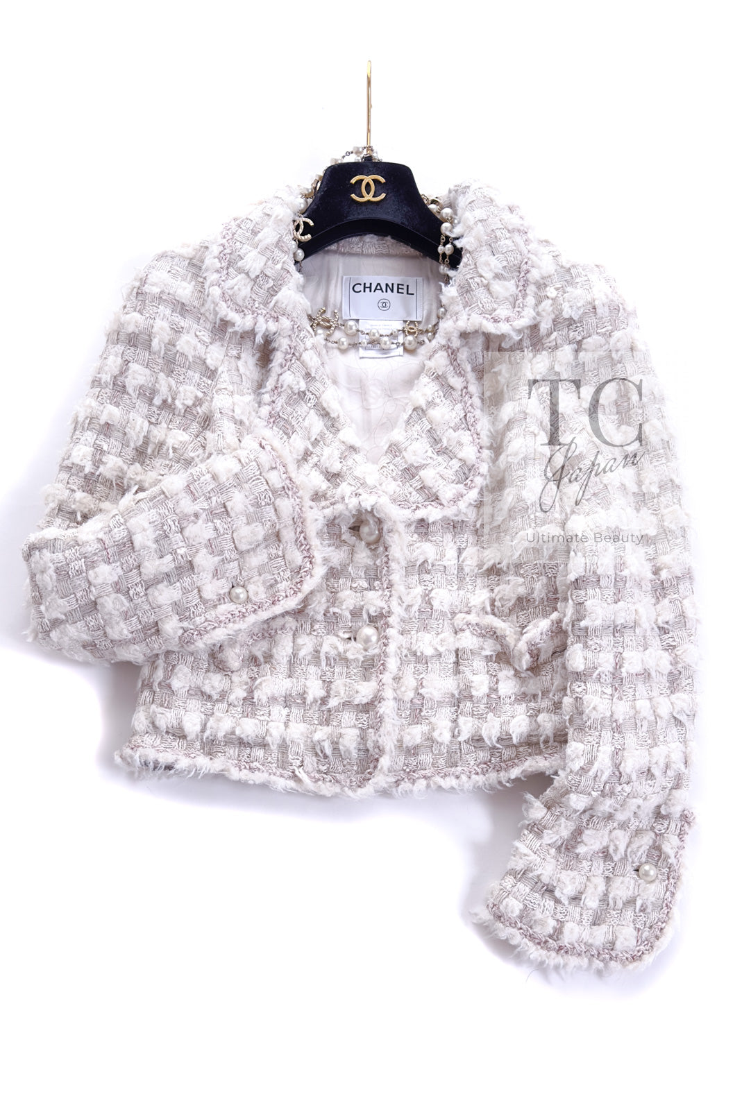 CHANEL 05A Ivory Gray Wool Tweed Jacket 40 シャネル アイボリー グレー ウール ツイード ジャケット モナコ王妃 即発